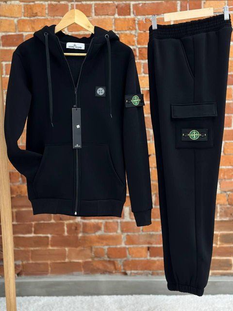 Мужской зимний спортивный костюм Stone Island черный Комплект Стон Айленд с капюшоном Хар-162 1 фото