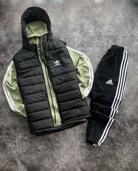 Мужской спортивный костюм Adidas черный Комплект Адидас Кофта на змейке с капюшоном Штаны Жилетка Pav-211 фото