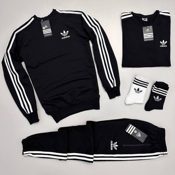 Мужской костюм Adidas 3в1 черный Комплект Адидас Свитшот Штаны Футболка Мой-25 фото