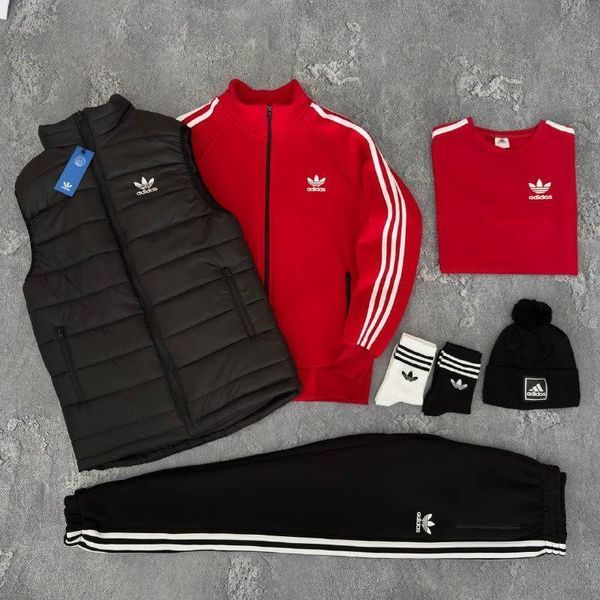Мужской зимний спортивный костюм Adidas красный Набор Адидас Костюм Жилет Шапка Футболка без капюшона Хар-692 фото