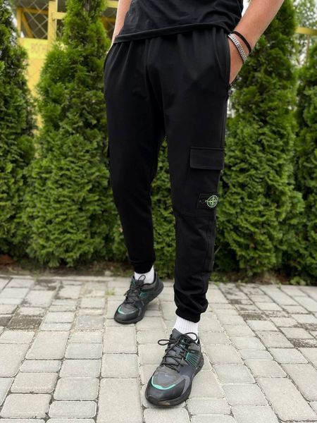 Мужские спортивные штаны Stone Island Карго черные с патчем Брюки Стон Айленд на резинке Хар-410 фото