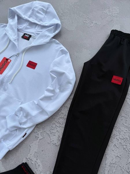 Чоловічий спортивний костюм Hugo Boss білий Комплект Хьюго Босс Кофта на змійці Штани без капюшону Хар-638 фото