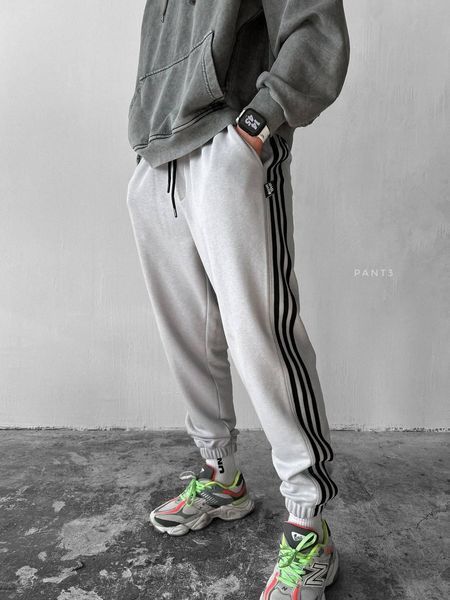 Мужские спортивные штаны с лампасами светло-серые Smm-pant3 1 фото