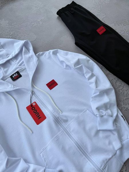 Чоловічий спортивний костюм Hugo Boss білий Комплект Хьюго Босс Кофта на змійці Штани без капюшону Хар-638 фото