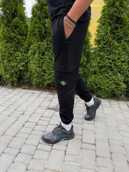 Мужские спортивные штаны Stone Island Карго черные с патчем Брюки Стон Айленд на резинке Хар-410 фото