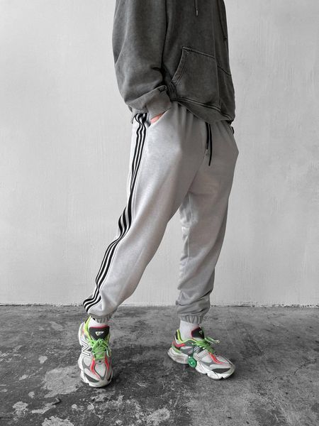 Мужские спортивные штаны с лампасами светло-серые Smm-pant3 1 фото