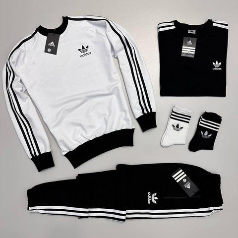 Мужской костюм Adidas 3в1 белый с черным Комплект Адидас Свитшот Штаны Футболка Хар-225 фото