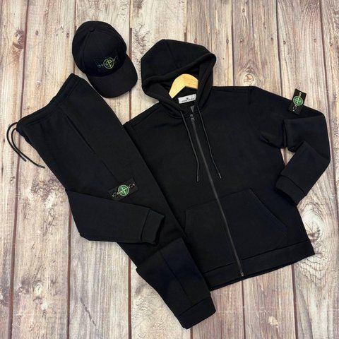 Мужской зимний спортивный костюм Stone Island черный Комплект Стон Айленд с капюшоном Sta-188 фото