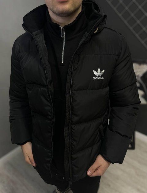 Чоловіча зимова куртка Adidas чорна з капюшоном Пуховик Адідас Мой-3 3 фото