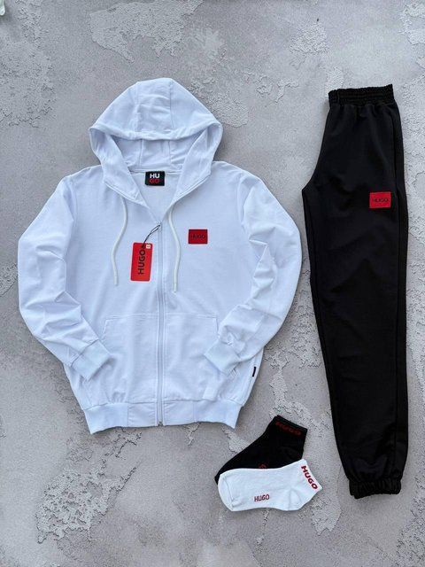 Мужской спортивный костюм Hugo Boss белый Комплект Кофта на змейке Штаны Хьюго Босс без капюшона Хар-638 фото