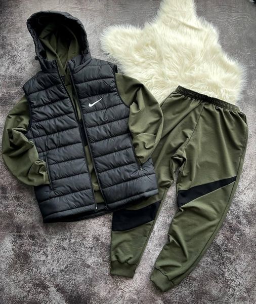 Мужской спортивный костюм Nike Big Swoosh черный Комплект Найк Худи Штаны Жилетка Pav-202 фото
