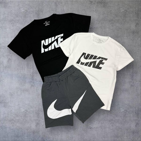 Чоловічий літній костюм Nike Футболка Шорти Кепка чорний з сірим Комплект Найк Will-N0103 фото