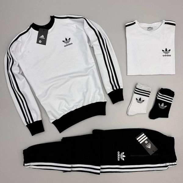 Чоловічий костюм Adidas 3в1 білий з чорним Комплект Адідас Світшот Штани Футболка Хар-225 фото