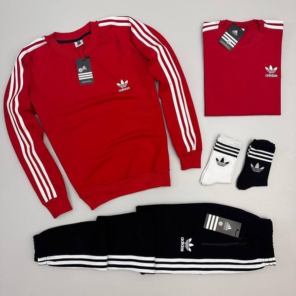 Чоловічий костюм Adidas 3в1 білий з чорним Комплект Адідас Світшот Штани Футболка Хар-225 фото