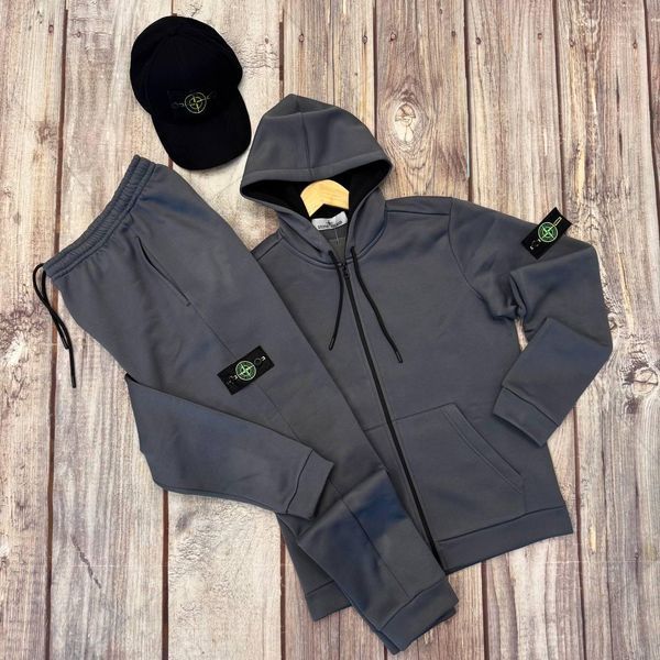 Мужской зимний спортивный костюм Stone Island черный Комплект Стон Айленд с капюшоном Sta-188 фото
