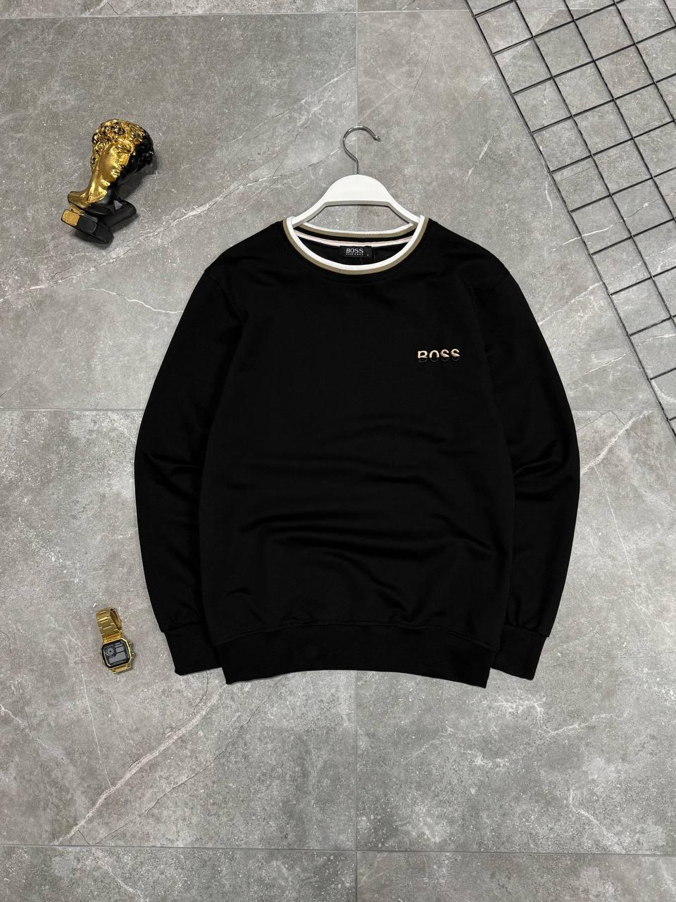 Мужской свитшот Hugo Boss черный Кофта Хьюго Босс без капюшона