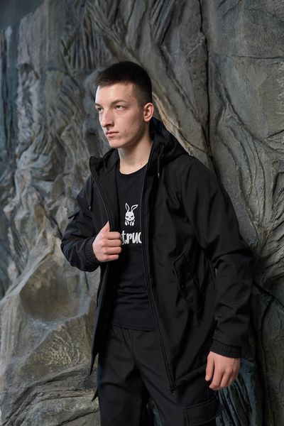 Мужская куртка из Soft Shell с капюшоном черная Ветровка водонепроницаемая демосезонная Intr-1590399975 фото