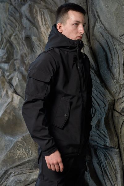 Мужская куртка из Soft Shell с капюшоном черная Ветровка водонепроницаемая демосезонная Intr-1590399975 фото