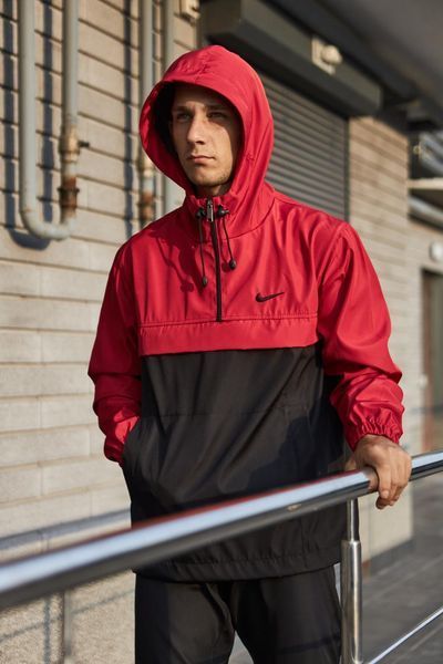Чоловічий спортивний костюм Nike з плащової тканини чорний з червоним Комплект Найк Анорак Штани Барсетка Intr-1586951792 фото