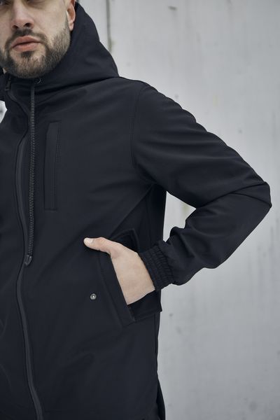 Мужская куртка из Soft Shell с капюшоном черная Ветровка водонепроницаемая демосезонная Intr-1590399975 фото