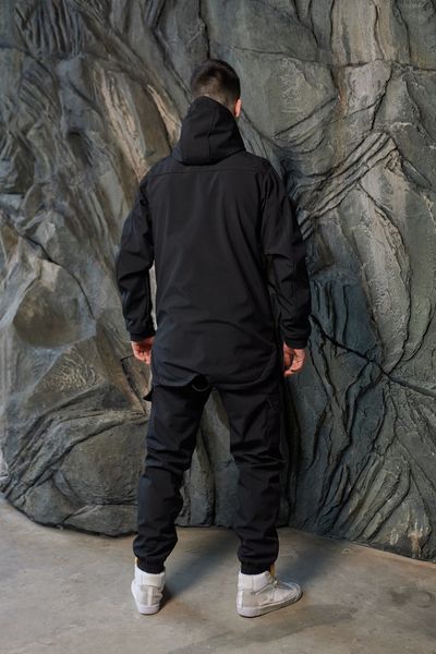 Мужская куртка из Soft Shell с капюшоном черная Ветровка водонепроницаемая демосезонная Intr-1590399975 фото