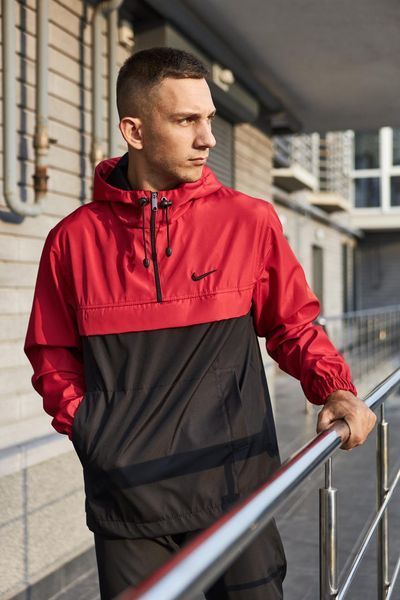 Чоловічий спортивний костюм Nike з плащової тканини чорний з червоним Комплект Найк Анорак Штани Барсетка Intr-1586951792 фото