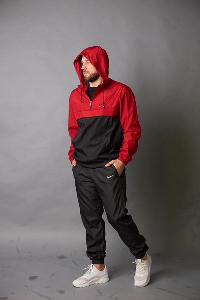 Чоловічий спортивний костюм Nike з плащової тканини чорний з червоним Комплект Найк Анорак Штани Барсетка Intr-1586951792 фото