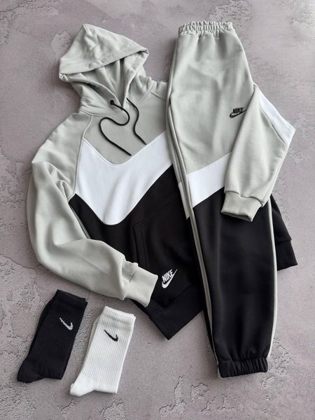 Чоловічий спортивний оверсайз костюм Nike Big Swoosh сірий Комплект Найк Біг Свуш Худі Штани Хар-587 фото