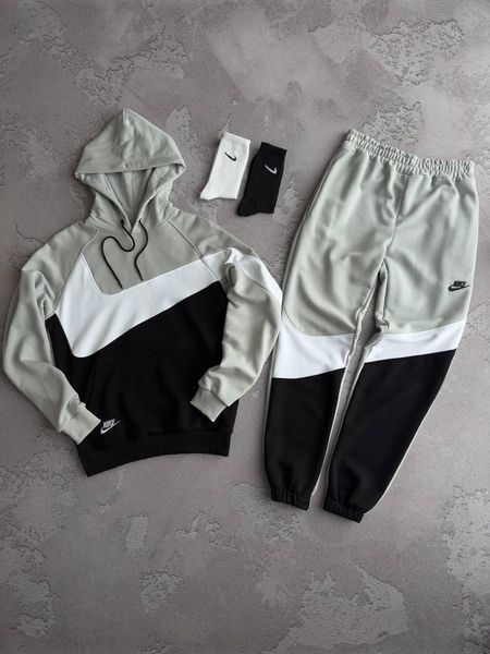 Чоловічий спортивний оверсайз костюм Nike Big Swoosh сірий Комплект Найк Біг Свуш Худі Штани Хар-587 фото