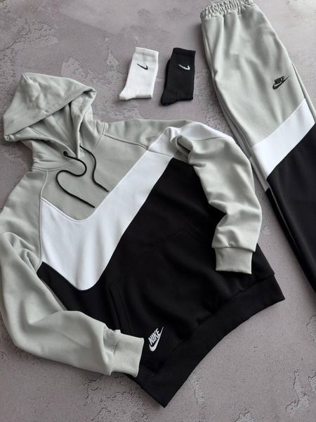 Чоловічий спортивний оверсайз костюм Nike Big Swoosh сірий Комплект Найк Біг Свуш Худі Штани Хар-587 фото