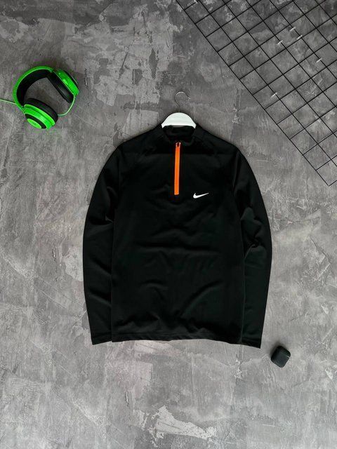Мужской спортивный рашгард Nike на змейке черный Кофта Найк для спорта Моло-GH403 фото