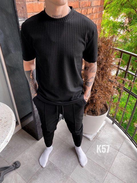 Мужской летний костюм футболка и штаны черный Smm-k57 фото