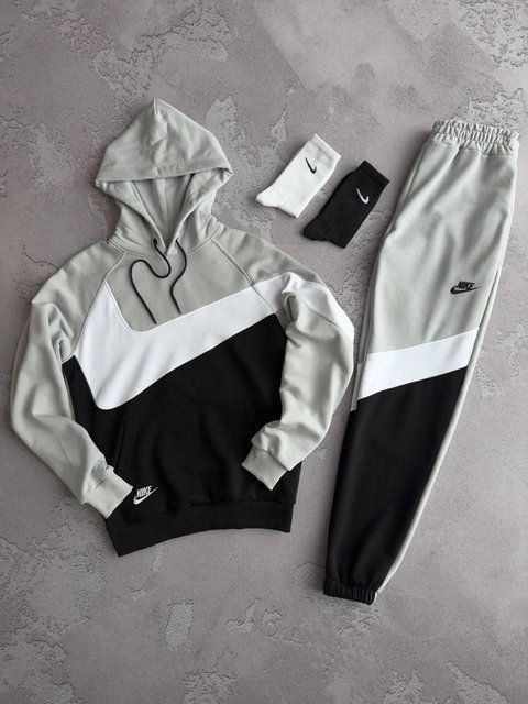 Мужской спортивный оверсайз костюм Nike Big Swoosh серый Комплект Найк Биг Свуш Худи Штаны Хар-587 фото