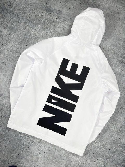 Мужская ветровка Nike белая с черным Куртка Найк легкая с капюшоном Хар-529 фото