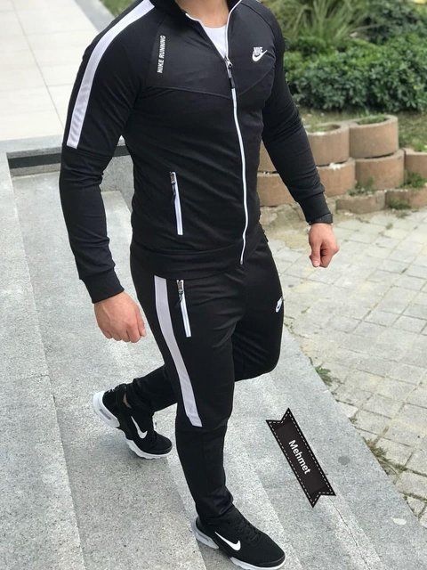 Чоловічий спортивний костюм Nike без капюшона чорний Комплект Найк Світшот Штани Seas-14 фото