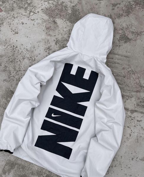 Мужская ветровка Nike белая с черным Куртка Найк легкая с капюшоном Хар-529 фото