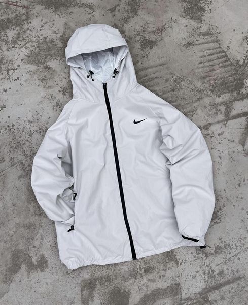 Мужская ветровка Nike белая с черным Куртка Найк легкая с капюшоном Хар-529 фото