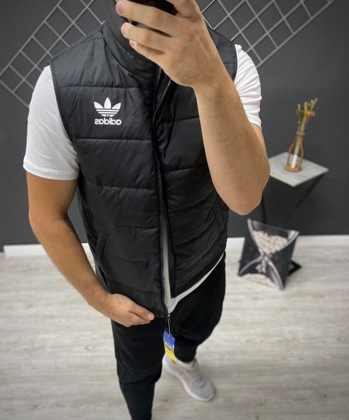 Мужская жилетка Adidas без капюшона из плащевки черная Безрукавка Адидас весенняя осенняя Rap-RD258 фото