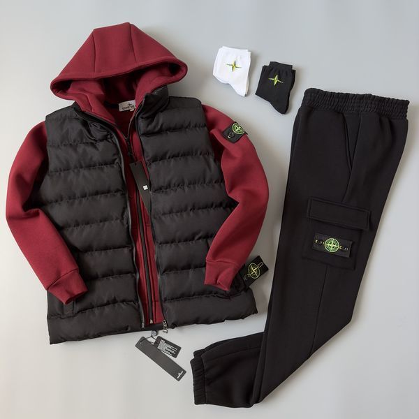 Мужской зимний спортивный костюм Stone Island 3в1 черный Комплект Стон Айленд Жилетка Костюм Хар-293 фото