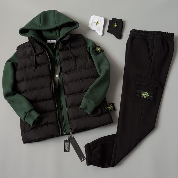 Мужской зимний спортивный костюм Stone Island 3в1 черный Комплект Стон Айленд Жилетка Костюм Хар-293 фото