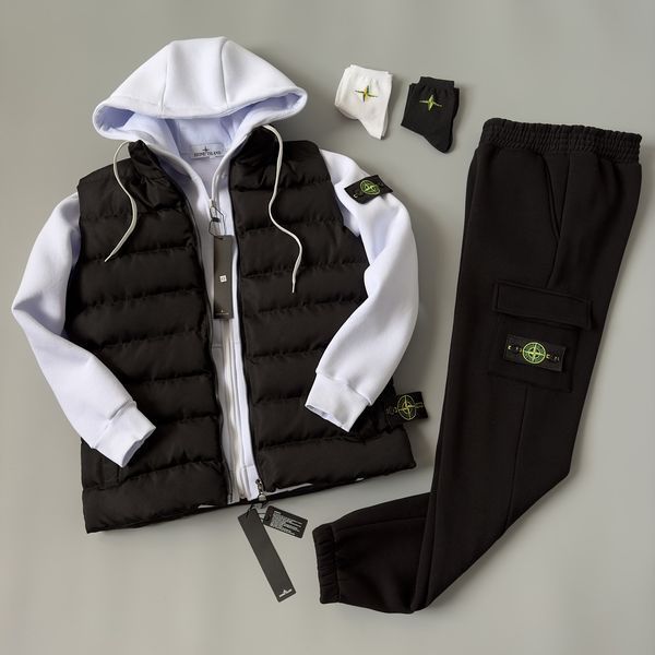 Мужской зимний спортивный костюм Stone Island 3в1 черный Комплект Стон Айленд Жилетка Костюм Хар-293 фото
