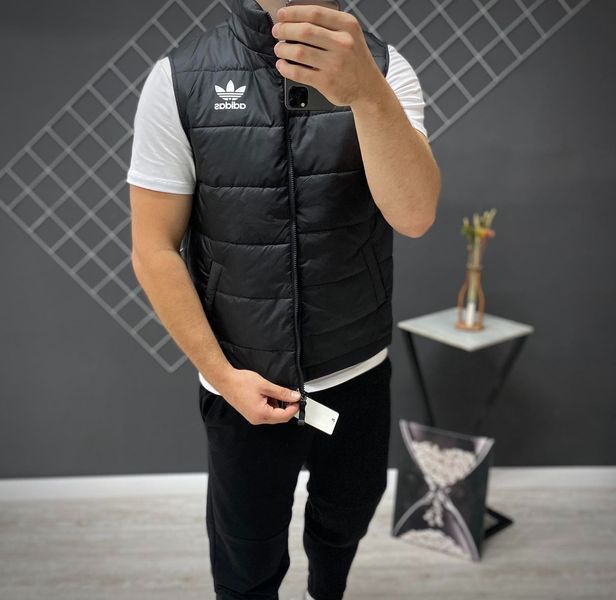 Мужская жилетка Adidas без капюшона из плащевки черная Безрукавка Адидас весенняя осенняя Rap-RD258 фото