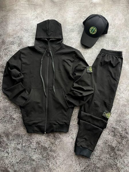 Мужской спортивный костюм Stone Island на молнии черный Комплект Стон Айленд Толстовка Штаны Univer-22 фото