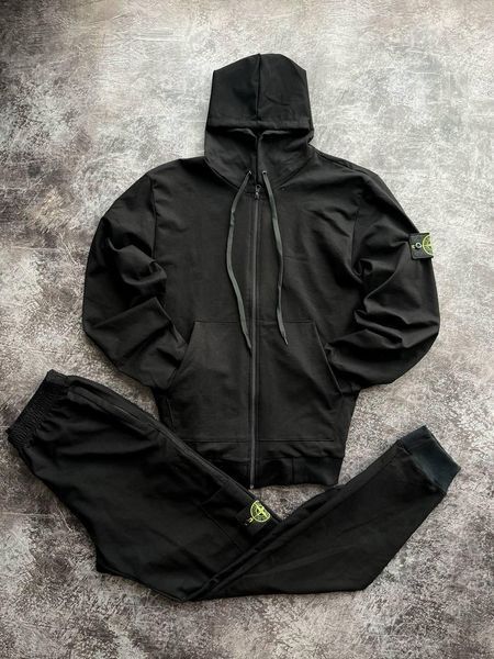Мужской спортивный костюм Stone Island на молнии черный Комплект Стон Айленд Толстовка Штаны Univer-22 фото