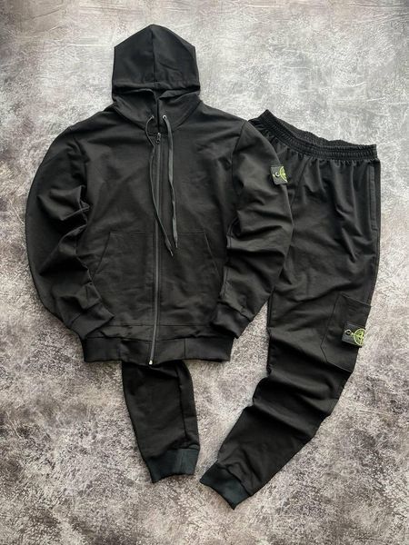 Мужской спортивный костюм Stone Island на молнии черный Комплект Стон Айленд Толстовка Штаны Univer-22 фото