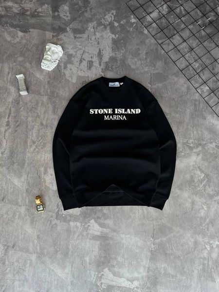 Мужской свитшот Stone Island Marina черный Кофта без капюшона Стон Айленд Моло-760-82 фото