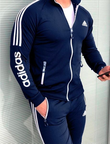Чоловічий спортивний костюм Adidas синій Комплект Адідас Кофта на змійці Штани Seas-9 фото