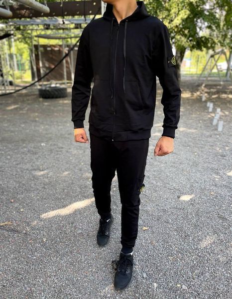 Мужской спортивный костюм Stone Island на молнии черный Комплект Стон Айленд Толстовка Штаны Univer-22 фото