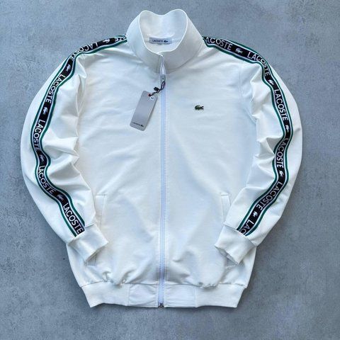 Чоловіча кофта Lacoste без капюшона біла Олімпійка Лакоста з лампасами Хар-658 фото