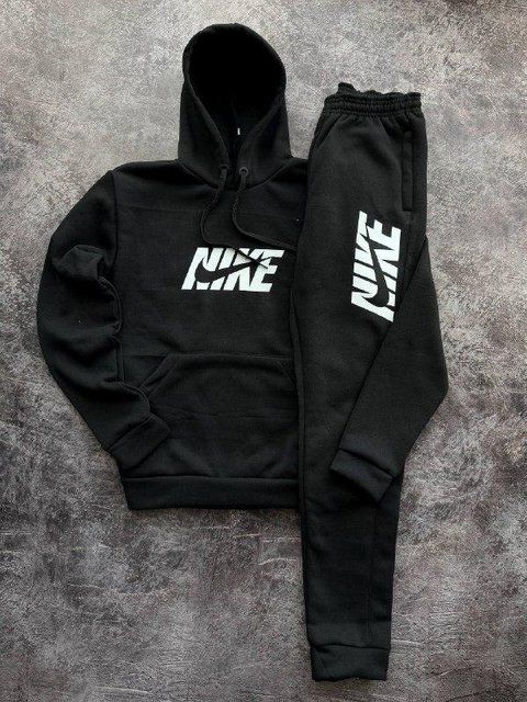 Мужской зимний спортивный костюм Nike черный Комплект Найк Худи Штаны с капюшоном Pav-37 фото